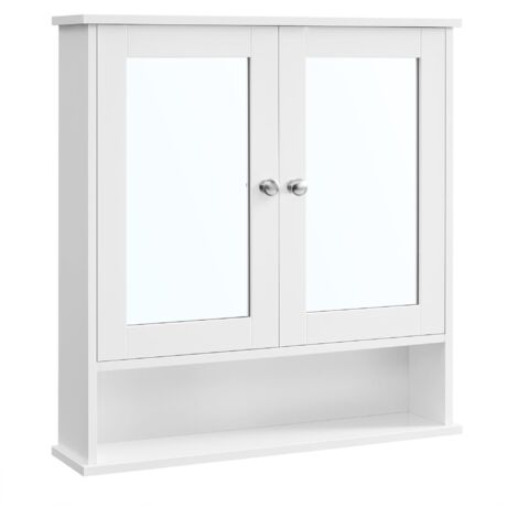 VASAGLE Armadio da Bagno, Specchiera, Mobile da Parete con 2 Ante a Specchio e Scomparto Aperto, Ripiano Regolabile, Montaggio a Parete, 13 x 56,5 x 58,5 cm, Bianco LHC002