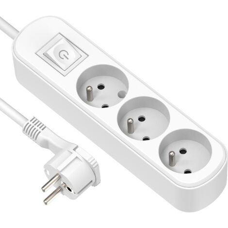 Electraline Ciabatta elettrica 3 prese, Interruttore e Spina Piatta – 1,5 m, bianco, 32040