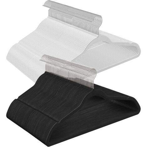 SONGMICS Grucce Appendiabiti in Velluto, 100 Pezzi, Salvaspazio e Antiscivolo, Gancio Girevole a 360°, Spesso 0,6 cm, Largo 41,5 cm, Cappotti Pantaloni, Bianco, Nero e Argento CRF026B100