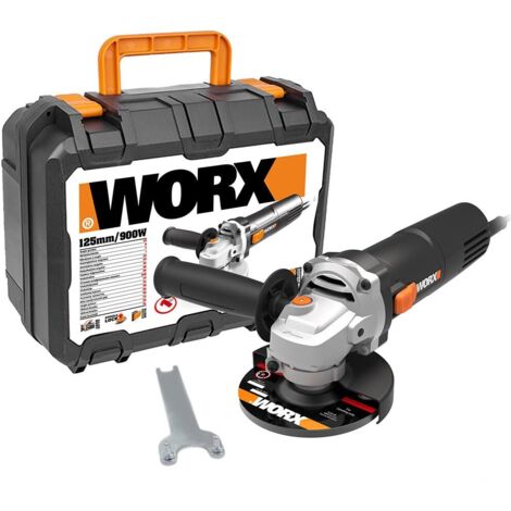 WORX WX718 Smerigliatrice angolare 900 W - Smerigliatrice compatta con manico regolabile e impugnatura aggiuntiva senza vibrazioni per levigatura e taglio - Diametro disco 125 mm - Velocità a vuoto