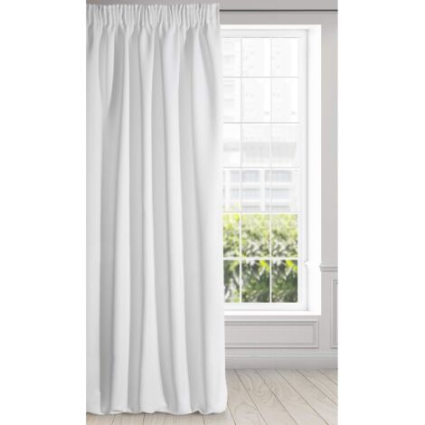 Eurofirany Logan, tenda oscurante opaca, satinata, con fascia plissettata, 1 pezzo, elegante, liscia, semplice, per soggiorno e camera da letto, bianca 135 x 270 cm ( 100% poliestere )
