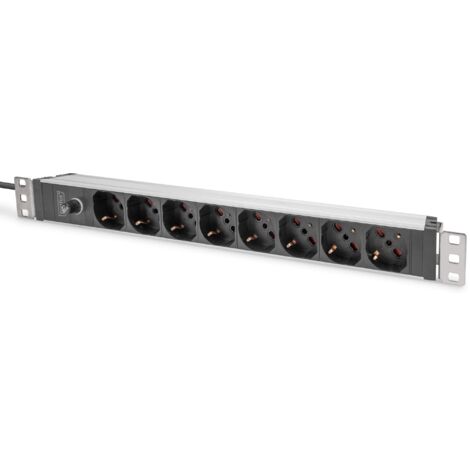 DIGITUS DN-95410-IT – Ciabatta 19" – 8 prese – 1U – Ingresso IEC C14 – Versione italiana – Protezione da fusibile – 250VAC – 50/60Hz – 10A – 2500W – Per armadi di rete e server 19 pollici (1/5)