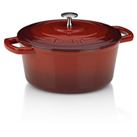 kela 11941, Casseruola con Coperchio, Ghisa Smaltata, Elevata conservazione del Calore, Adatta a Piani a induzione, Rotonda, Calido, Rosso (4 L), 24 cm (1/4)
