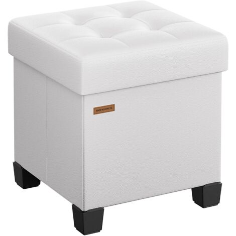 SONGMICS Pouf Contenitore, Cassapanca con Gambe, 38 x 38 x 40 cm, Sgabello Poggiapiedi, 37 L, Rivestimento PVC, per Camera da Letto Soggiorno, Bianco Nuvola LSF0512W02