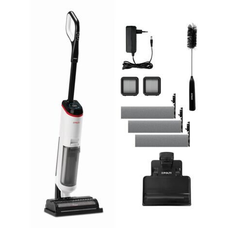 Polti Rollysteam WD50C Cordless, Lavapavimenti con Funzione Vapore e Aspirapolvere, 450 W, Pulizia Completa in un solo Passaggio, Senza Fili, Auto Pulizia, Bianco