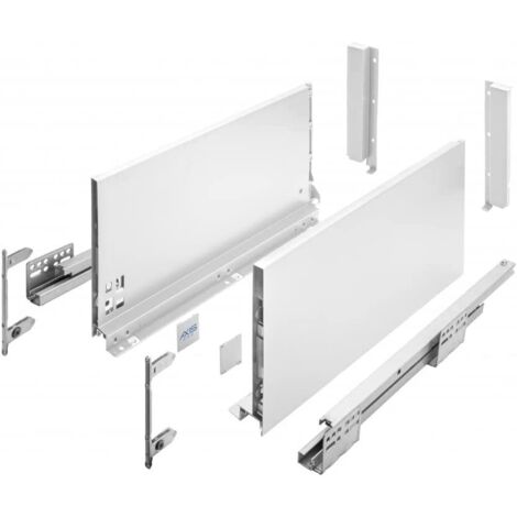 GTV- Sistema di Cassetti AXIS PRO, Set Guide Scorrevoli per Cassetti, Set di Cassetti, Portata fino a 40 kg, Cassetti Scorrevoli Con Chiusura ammortizzata - Larghezza 350mm, Altezza 200mm, Bianco