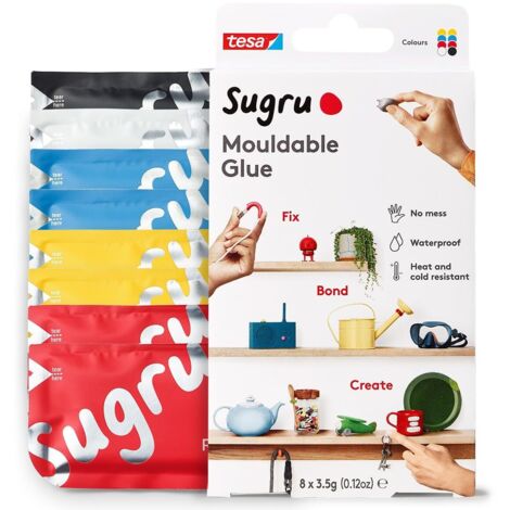 Colla modellabile Sugru di tesa, adesivo forte per tutti gli usi, confezione da 8 (8 x 3.5 g) in rosso, blu, giallo, nero e bianco (1/5)