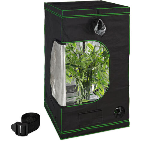 Relaxdays Tenda per Coltivazione Idroponica, Serra per Piante Interno, Telo Riflettente HLP: 200x120x120 cm, Nero Verde