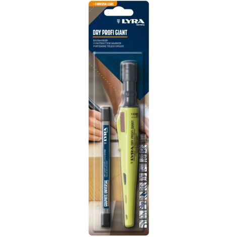LYRA DRY Profi GIANT L4478001, marcatore di ferramenta, con carta temperamatite e clip + 4 mine universali in grafite per tutte le superfici in blister (1/5)