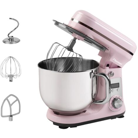 Bestron Robot da cucina Super Silent (65db) 4-1 robot da cucina con motore DC, ciotola da 6 litri, con gancio per impastare, frusta e mazza per impasto, 6 livelli di velocità + funzione impulsi,
