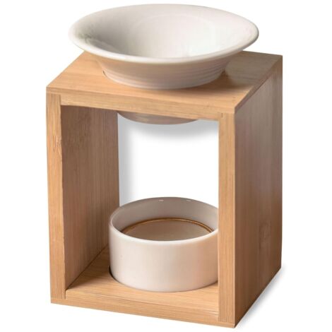 Bruciatore Profumo Arina – Bruciatore fondente cera profumata – Diffusore olio essenziale e profumo d'atmosfera – Portacandele aromaterapia porta candela in legno e ceramica decorativa – Altezza: 12 (1/5)