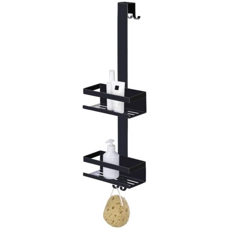 Wenko Portaoggetti Doccia MOD. Bribano Duo mensola sospesa Elegante in Acciaio Inox Nero Opaco per Box Doccia 23x71x18 cm Resistente ai Graffi