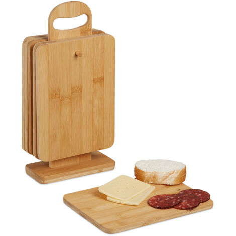 Set di 4 taglieri in bambù con supporto, grandi taglieri a doppio scopo per la casa e la cucina, tagliere per legno su entrambi i lati con supporto per coltelli