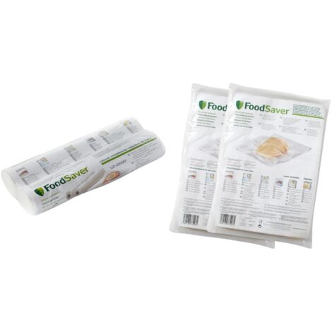 FoodSaver Kit 2 Rotoli Termosigillabili 28 cm x 5.5 m + 2 x 48 Sacchetti 20.3 x 29.2 cm per Macchine Sottovuoto Alimenti, Senza BPA