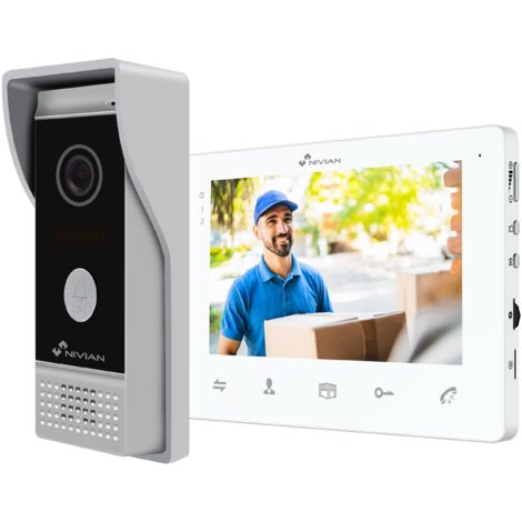 NIVIAN Videocitofono 2 Fili Analogico con Monitor 7" HQ Schermo Interno con Audio Bidirezionale  Piastra Esterna IP65 Antivandalica con Visione Notturna, Apriporte Elettrico. Smart Security