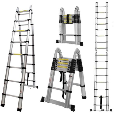 COOCHEER Scala Telescopica Pieghevole in Alluminio, 5m (2,5 + 2,5m), Portatile e Facile da Conservare, Carico Massimo 150kg, Ideale per Lavori in Altezza, Manutenzione Casa e Potatura Alberi (1/4)