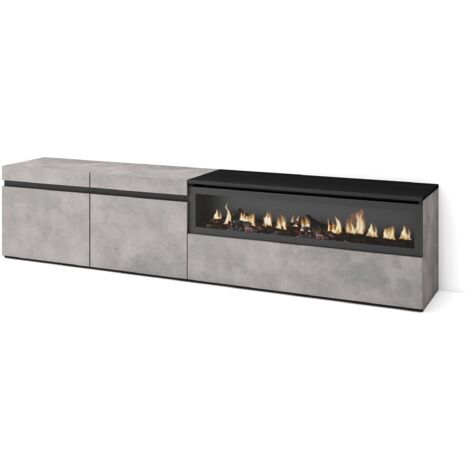 Skraut Home Mobile TV Soggiorno Ampio spazio a disposizione 200x45x35cm Per TV fino a 80" Camino elettrico Stile moderno Cemento (1/5)