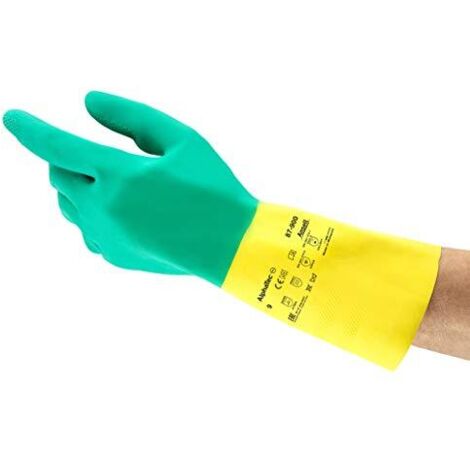 Ansell Bi-Colour 87-900 Guanto in Lattice di Gomma Naturale, Protezione Contro le Sostanze Chimiche e Liquide, Verde, Taglia 7.5-8 (Sacchetto di 12 Paia)
