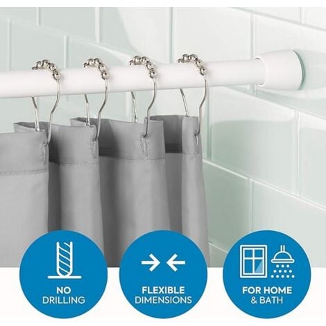 Asta Per Tenda Doccia Telescopica - Estensibile 255-310cm, Bianco, Antiscivolo, Senza Fori - Foto 4