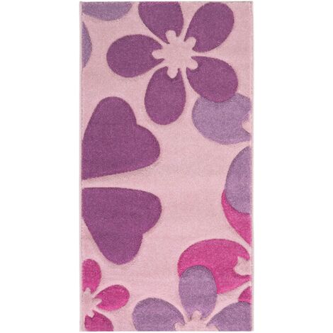 -LUXOR- living Tappeto per bambini disegno di fiori rosa - tappeto per la camera dei bambini delle bambine da usare come tappeto da gioco 80 x 150 cm