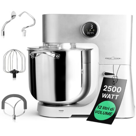 ProfiCook® Robot da cucina con ciotola XXL da 12 litri  Impastatrice con motore Longlife da 2500W  Ingranaggi in metallo e display a LED  Food Processor per impasti fino a 8,5 kg  PC KM 1254