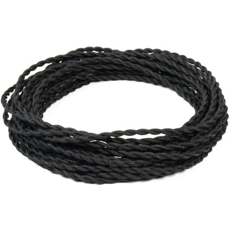 FANTON cavo elettrico tessile colore nero treccia seta 2mt 3G1.5 filo rivestito in tessuto vintage stile retrò per lampadari applique 93888-02 (1/2)