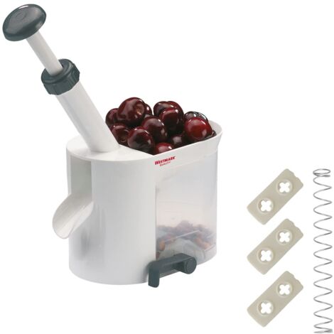 Westmark Snocciolatore per ciliegie con canale e vaschetta per noccioli, Incluso Set di Ricambio da 4 Pezzi, Plastica/Acciaio inox, Bianco/Antracite, 403022E6 (1/4)