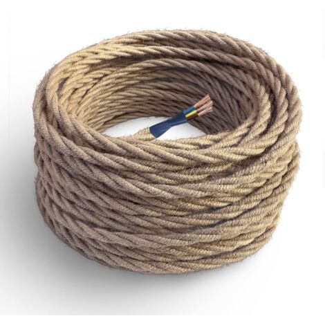 Amarcords - Cavo elettrico tessile colore juta, trecciato, juta, 3 metri, con messa a terra 3x0,75mm - Filo rivestito in tessuto colorato vintage per lampade lampadari applique e abat jour.