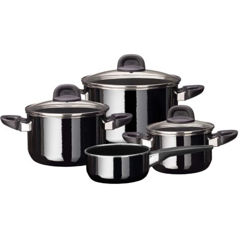 Silit Modesto Line - Set di pentole a induzione, 4 pezzi, con coperchio in vetro, in ceramica funzionale Silargan, a induzione, senza nichel, nero (1/5)