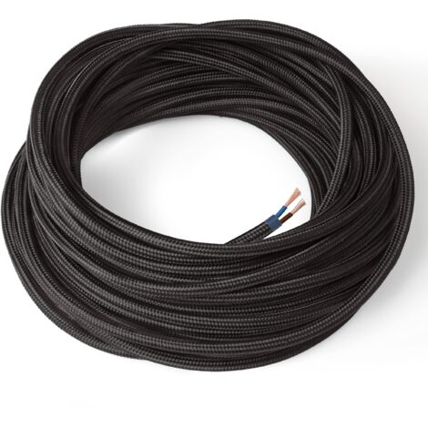 Amarcords - Cavo elettrico tessile colore NERO, tondo, seta, 10 metri, a 2 conduttori 2x0,75 - Filo rivestito in tessuto colorato vintage per lampade lampadari applique e abat jour. (1/5)