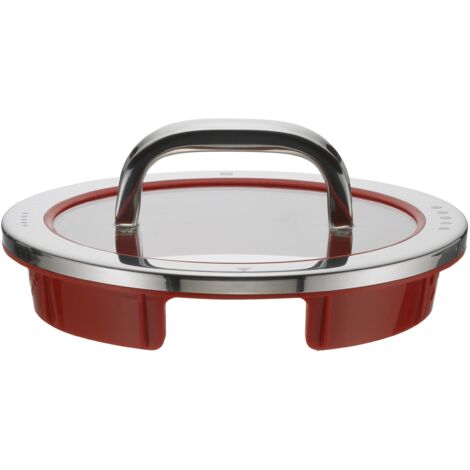 WMF Function - 4 coperchi per pentola, 16 cm, coperchio in vetro con 4 funzioni di versamento, vetro, silicone, acciaio INOX Cromargan lucido, rosso (1/4)