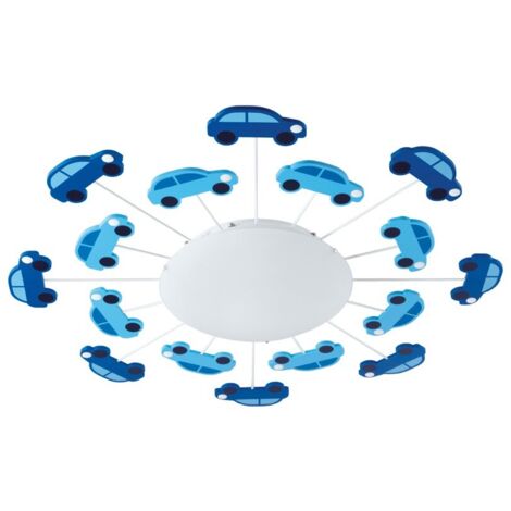 Eglo La plafoniera Viki 1, lampada da parete a uno punto luce per la stanza dei ragazzi, plafoniera in acciaio, blu, satinato, bianco, E27 (1/5)