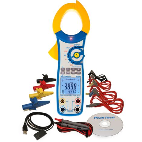 Peaktech P 1660 – Pinza Amperometrica Efficiente con USB, 1000A Ca, 9999 Conteggi, Multimetro Digitale per Kw, kWh, Kva, Tüv/Gs, Pinza Amperometrica, Voltmetro senza Contatto, Tester di Continuità