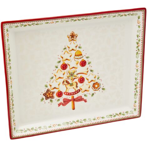Villeroy & Boch Winter Bakery Delight Piatto Pasticceria, Rettangolare, Porcellana, Bianco/Rosso, Piccolo (1/3)
