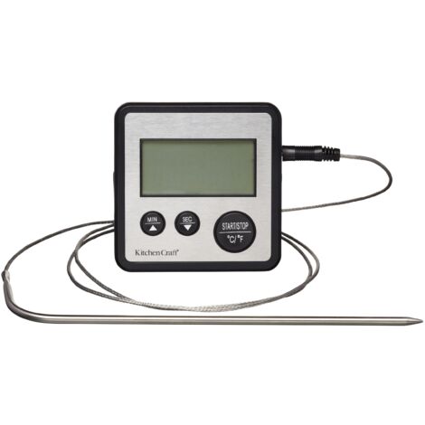 KitchenCraft Termometro a Sonda e Timer Digitale, Adatto a Misurare la Temperatura di Marmellata, Zucchero e Carne, Legge Temperature da 0 °C a 250 °C (1/3)