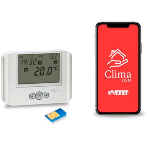 VEMER VE715900 THERMO GSM – Termostato GSM da Parete con Controllo Remoto via APP e SMS, Alimentazione 230V con Batteria Tampone, Bianco