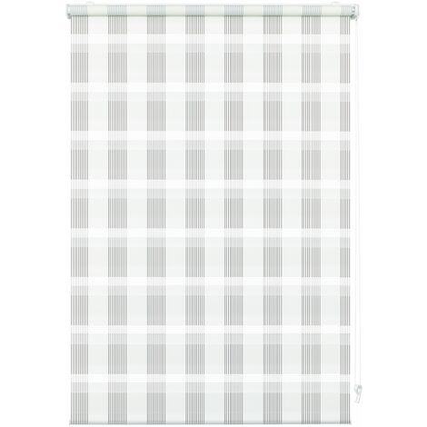 GARDINIA Doppia tenda a rullo con morsetto di fissaggio o adesiva, Doppia tenda a rullo/ Tenda a rullo con catenella laterale, Trasparente e con strisce opache, Kit di montaggio incluso, Bianco a scac (1/4)