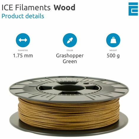 ICE Filaments ICEFIL1WOO159 WOOD filamento, 1.75mm, 0.5 kg, Grasshopper  Green