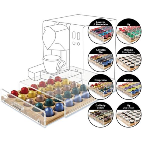 MACOM Just Kitchen 835 Space Coffee Dispenser Portacapsule Universale per Macchine Caffè, 30 capsule, cassetto in legno