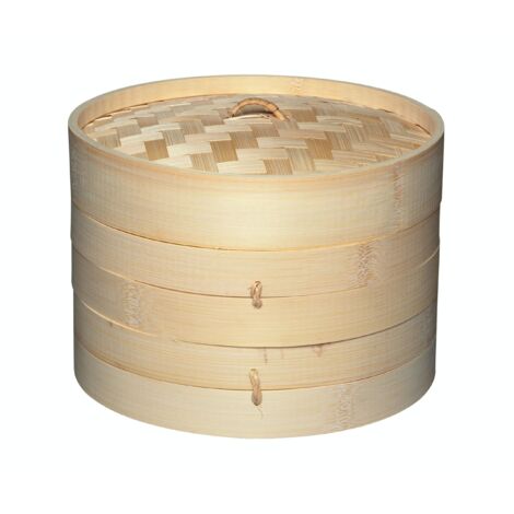 KitchenCraft World of Flavours Cestello per cottura a vapore in bambù da 20 cm, a 2 livelli, ideale per Dim Sum, verdure, Bao Buns, carne e pesce, beige
