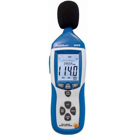 Peaktech P 8005 – Fonometro di Classe 2 con Memoria 32000 Conteggi, Calibrato, Misurazione del Livello Sonoro, Interfaccia USB, Misurazione dB, Funzione Min/Max, Uscite Ac/Dc, Display LCD - 30 dB-130 