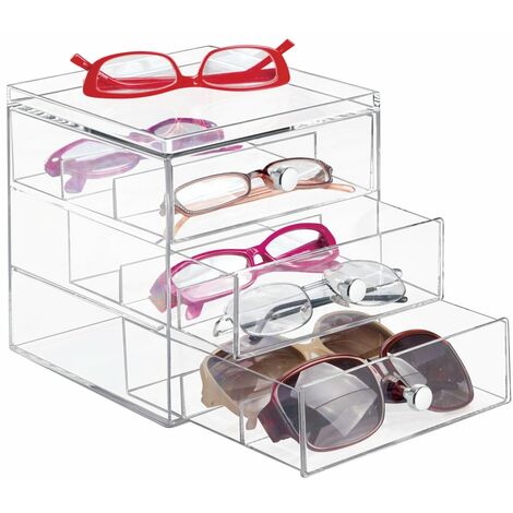 iDesign Drawers Cassettiera porta occhiali, Espositore occhiali impilabile  con 3 cassetti, Portaocchiali per occhiali da vista o da sole, Plastica  trasparente