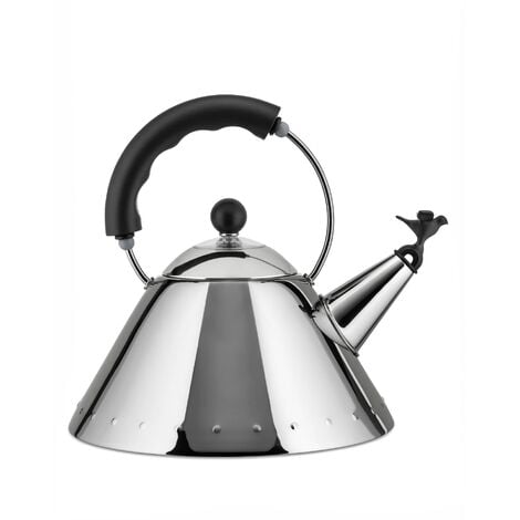 Alessi 9093 B Bollitore con Manico e Fischietto a Uccellino di Design in Acciaio  Inox, Nero