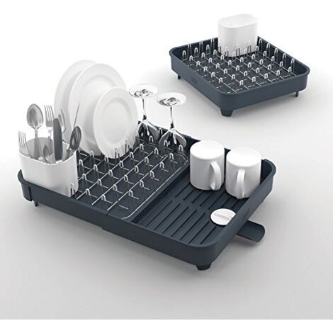 Relaxdays Scolapiatti da Appoggio per Lavello, Portaposate & Vaschetta Raccogli Acqua, Gocciolatoio per Cucina, Bianco