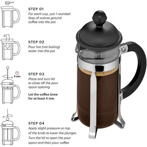 Nerthus FIH 320 Caffettiera francese a pistone, PP, vetro borosilicato e  SS, nero, 800 ml