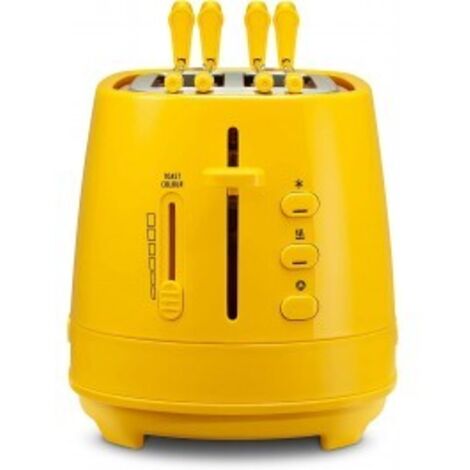 De'Longhi CTLAP2203.Y Tostapane con Pinze, Controllo Progressivo del Grado di Tostatura, Indicatori Luminosi, Cassetto Raccoglibriciole, Piedini Antiscivolo, Potenza 550 Watt, Plastica, Giallo