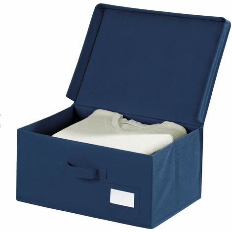 WENKO 4260040100 Scatola per archiviazione Air S in tessuto traspirante, 34  x 19 x 24 cm, colore: Blu scuro