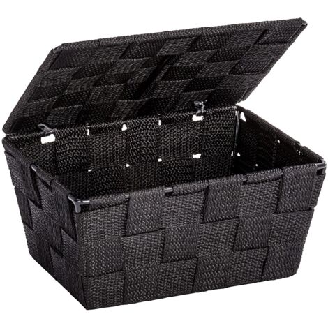 Wenko Cestino con coperchio Adria nero - cestino per il bagno, Polipropilene, 19 x 10 x 14 cm, Nero