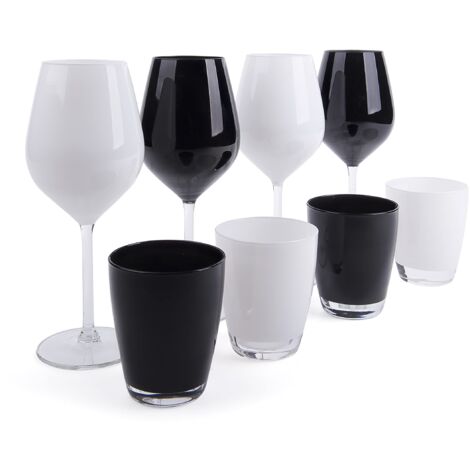 Excelsa Color Wine Set Calici e Bicchieri, Vetro, Bianco e Nero, 8 Unità, 30 cl