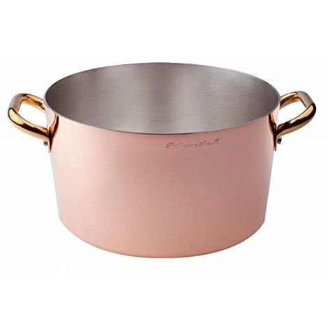 Pentole Agnelli ALCU10424 Rame Liscio Stagnato a Mano Casseruola Alta con 2 Maniglie, 5,6 l
